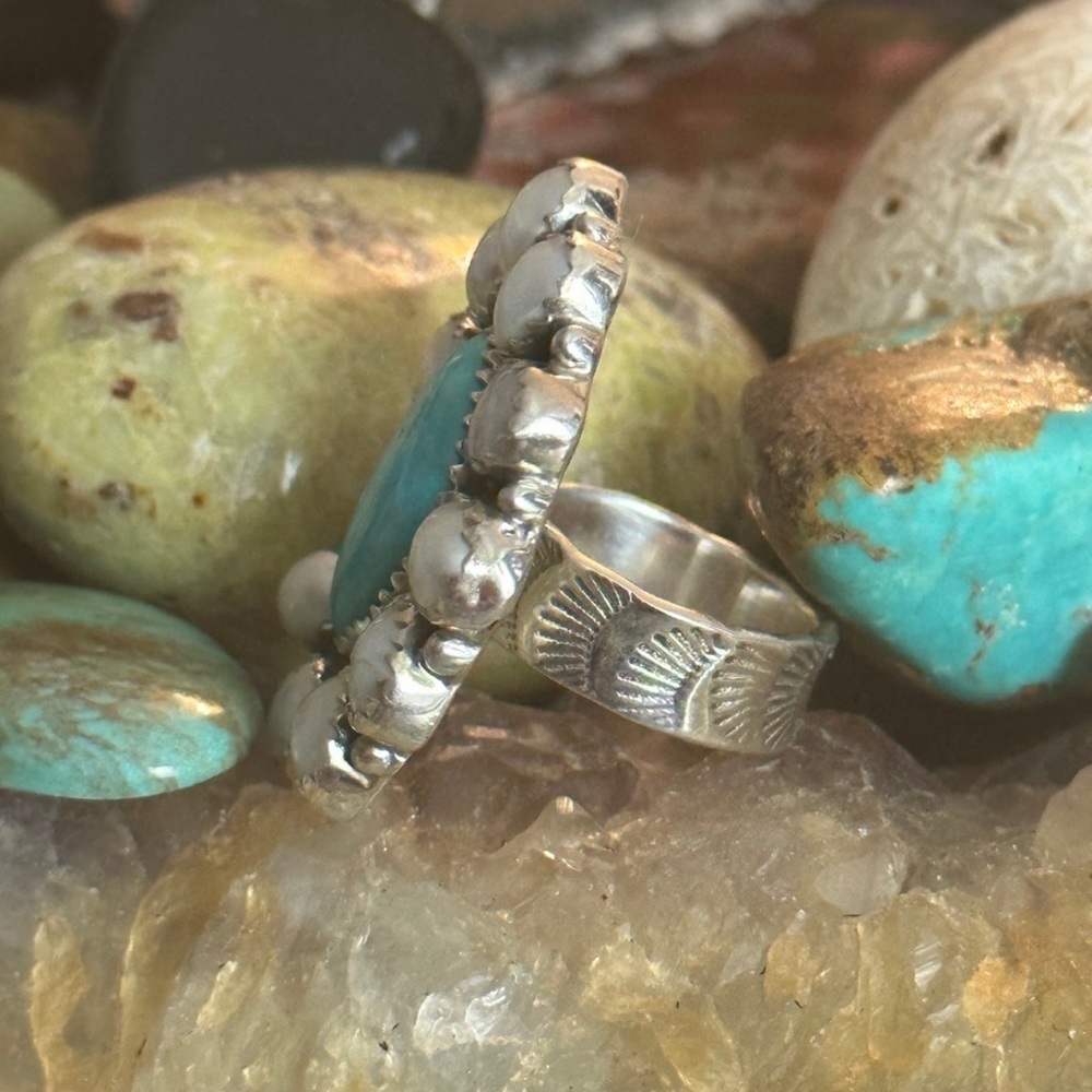 Turquoise Pearl Statement Adjustable Sterling Sil… - image 3